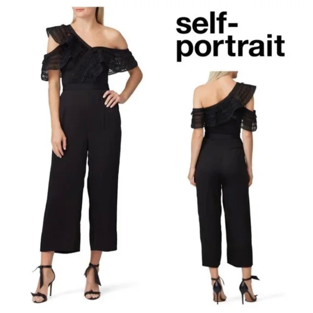 Self portait black Asymmetrical Jumpsuit Sz 6